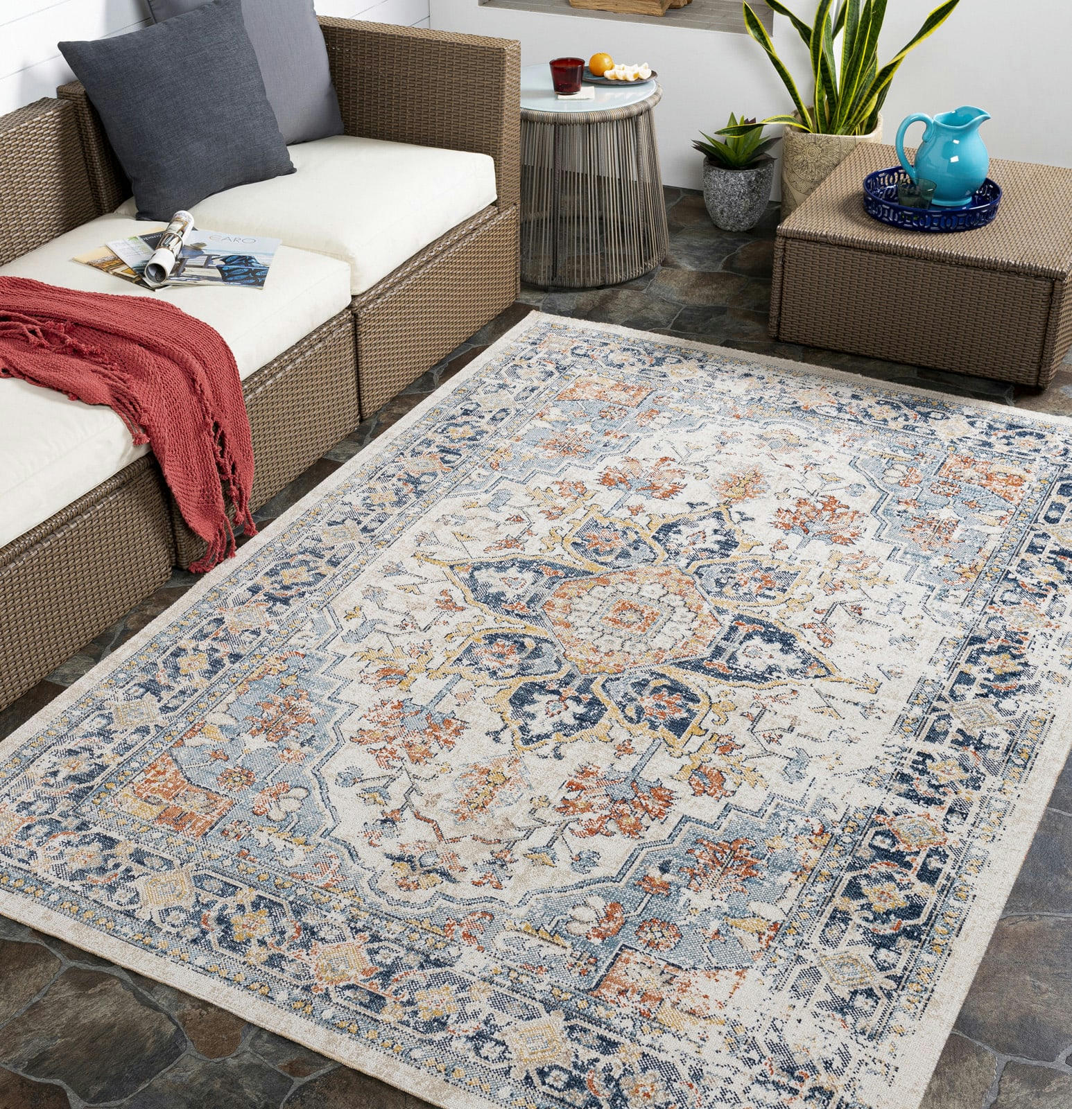 SELMA - Tapis d'Extérieur/Intérieur Bleu/Beige 200x275