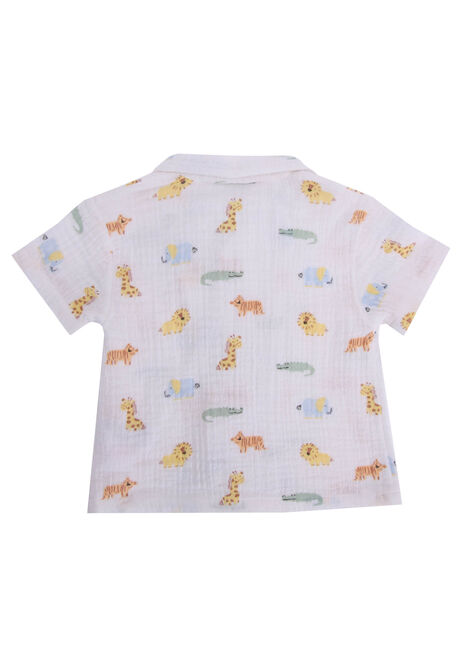 Baby Boys White Jungle Shirt & Shorts Set