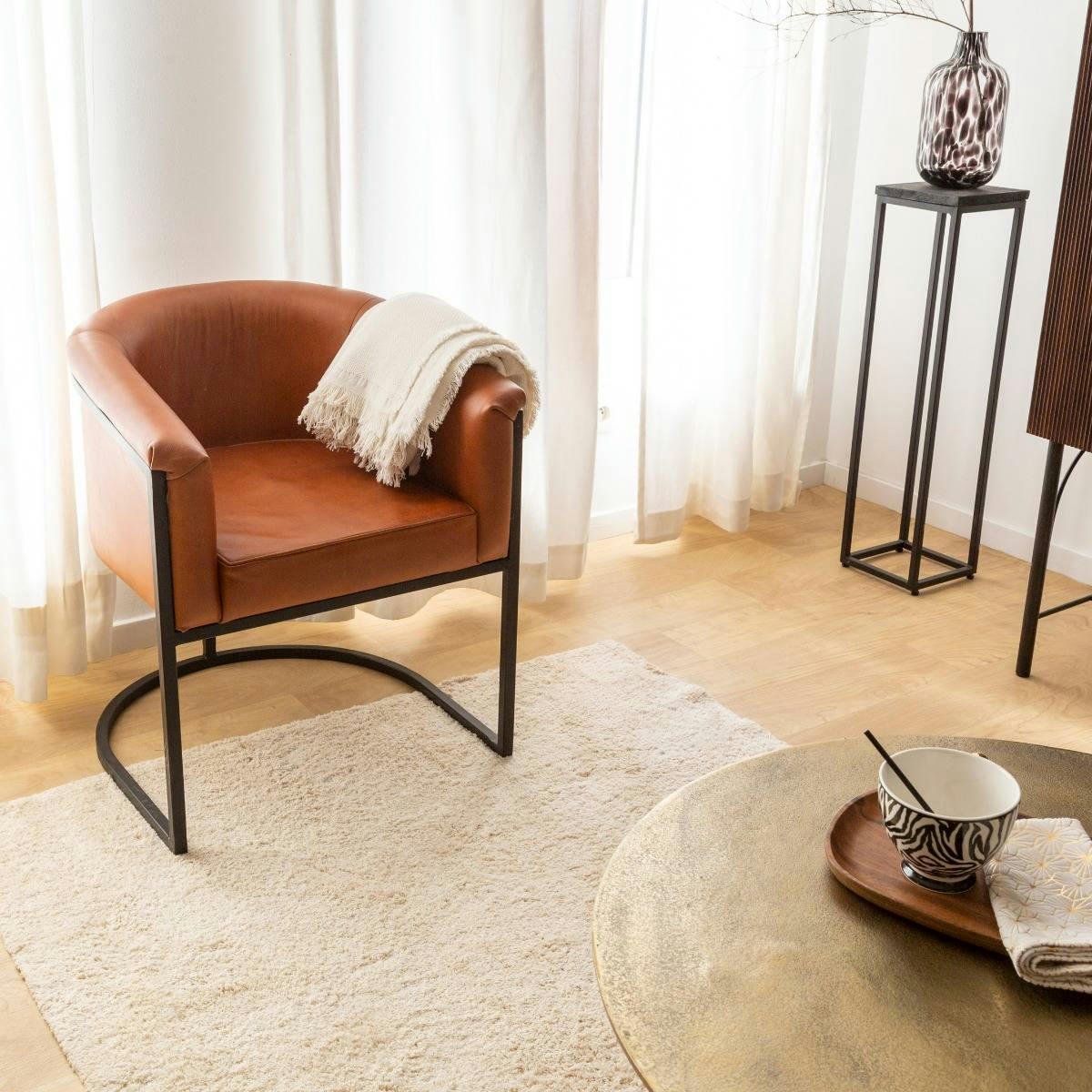 - Fauteuil en cuir et croûte de cuir marron 60 cm