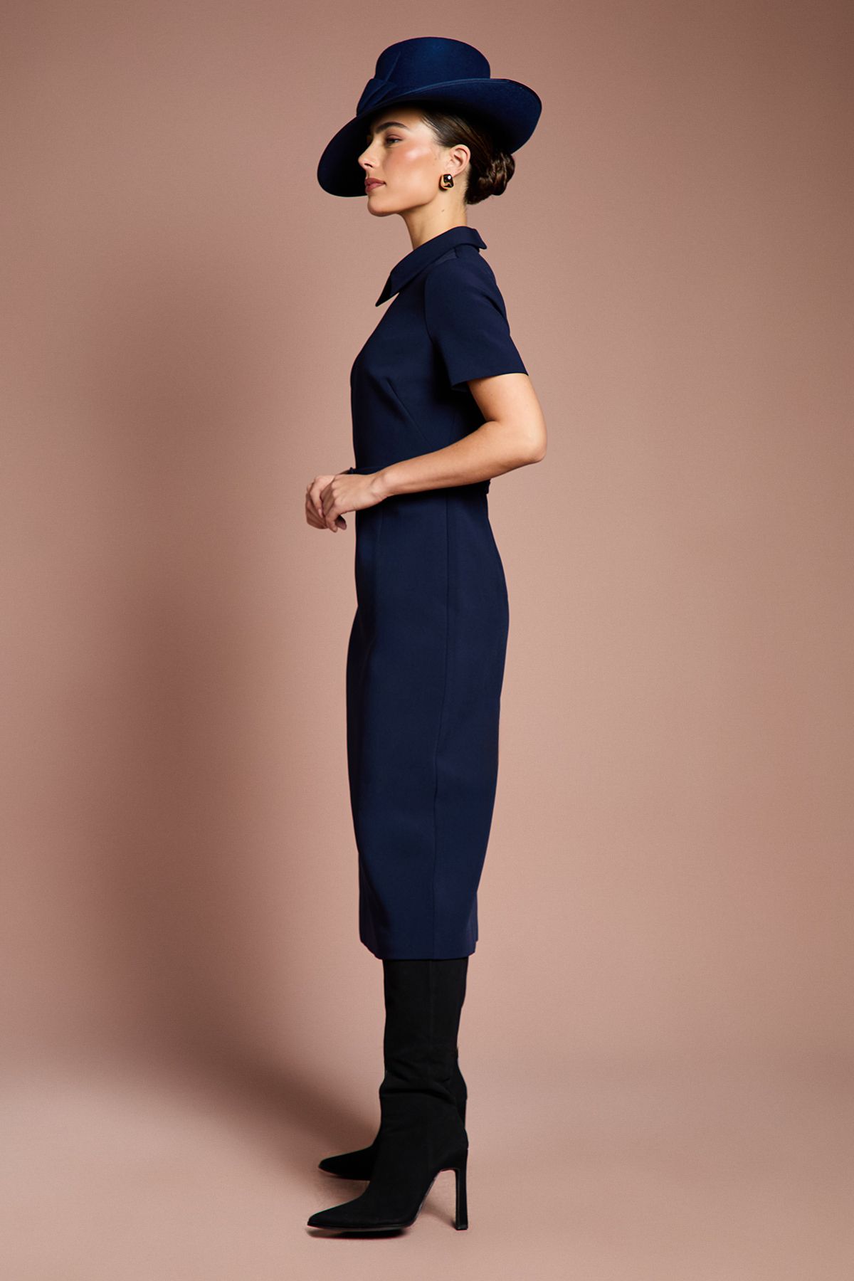 Coast Lisa Tan Belted Full Skirt Crepe Midi Dress