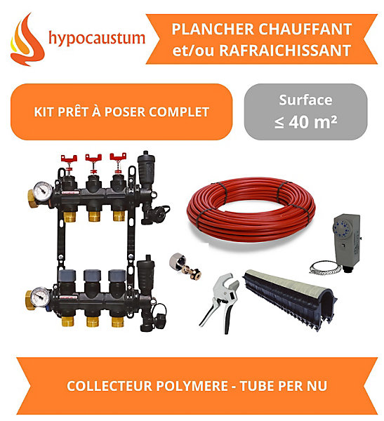 Kit plancher chauffant hydraulique 40 m² - Tube PER - Collecteur Polymère