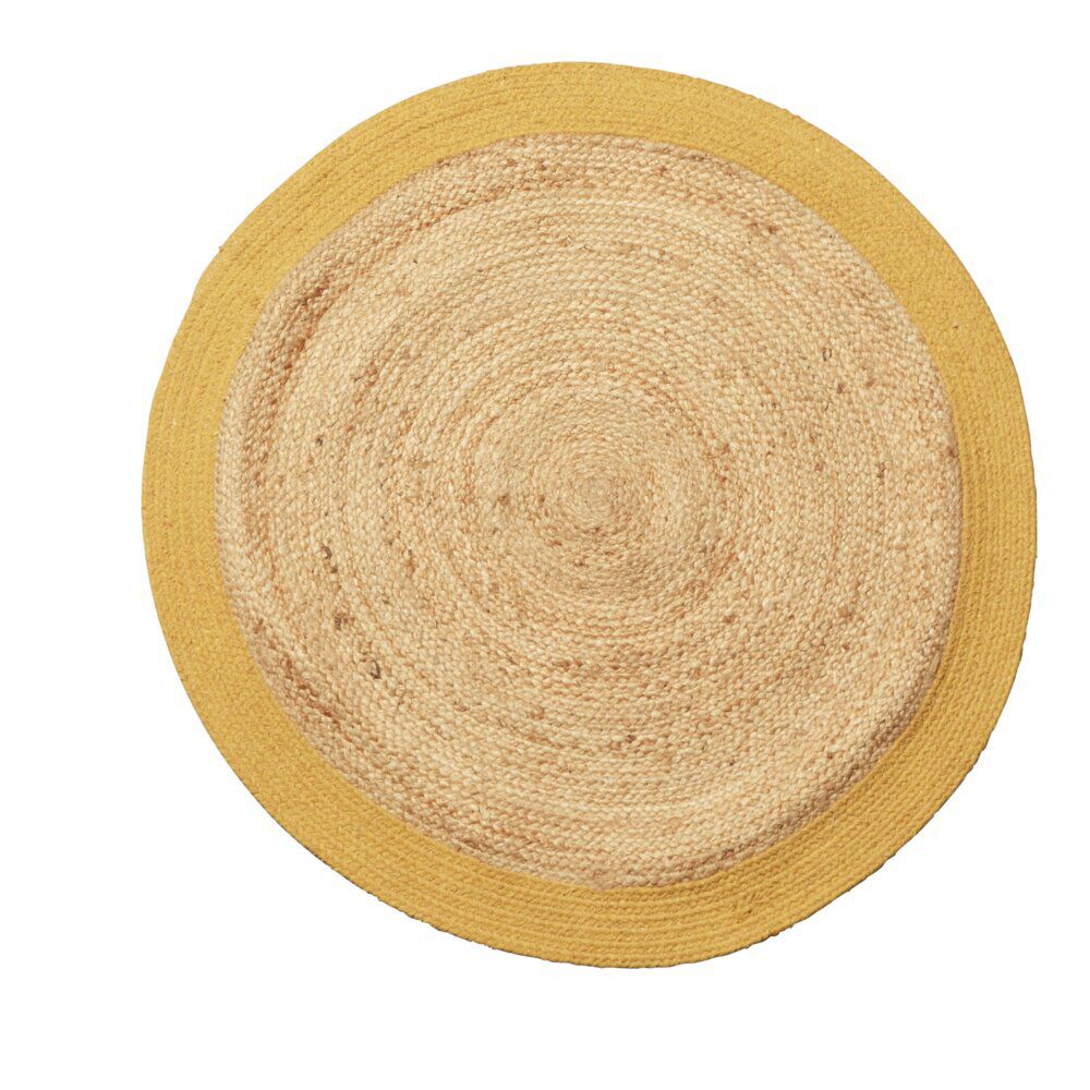 Tapis rond jute naturel contour jaune Ø90cm