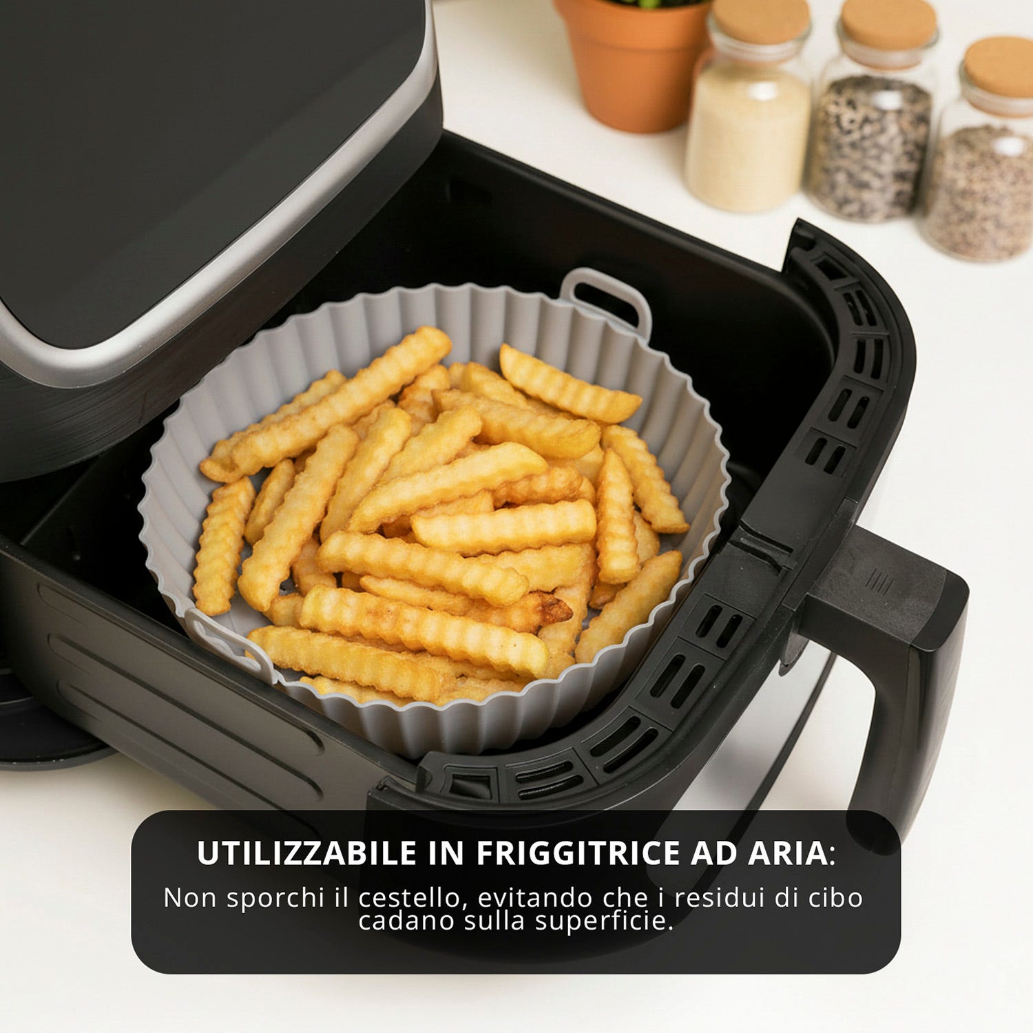 Teglia tonda 21 cm silicone per friggitrice ad aria grigia