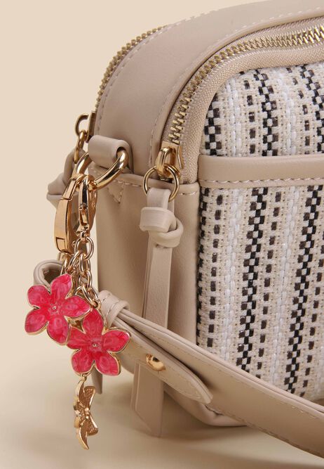 Womens Cream Stripe Woven Camera Bag