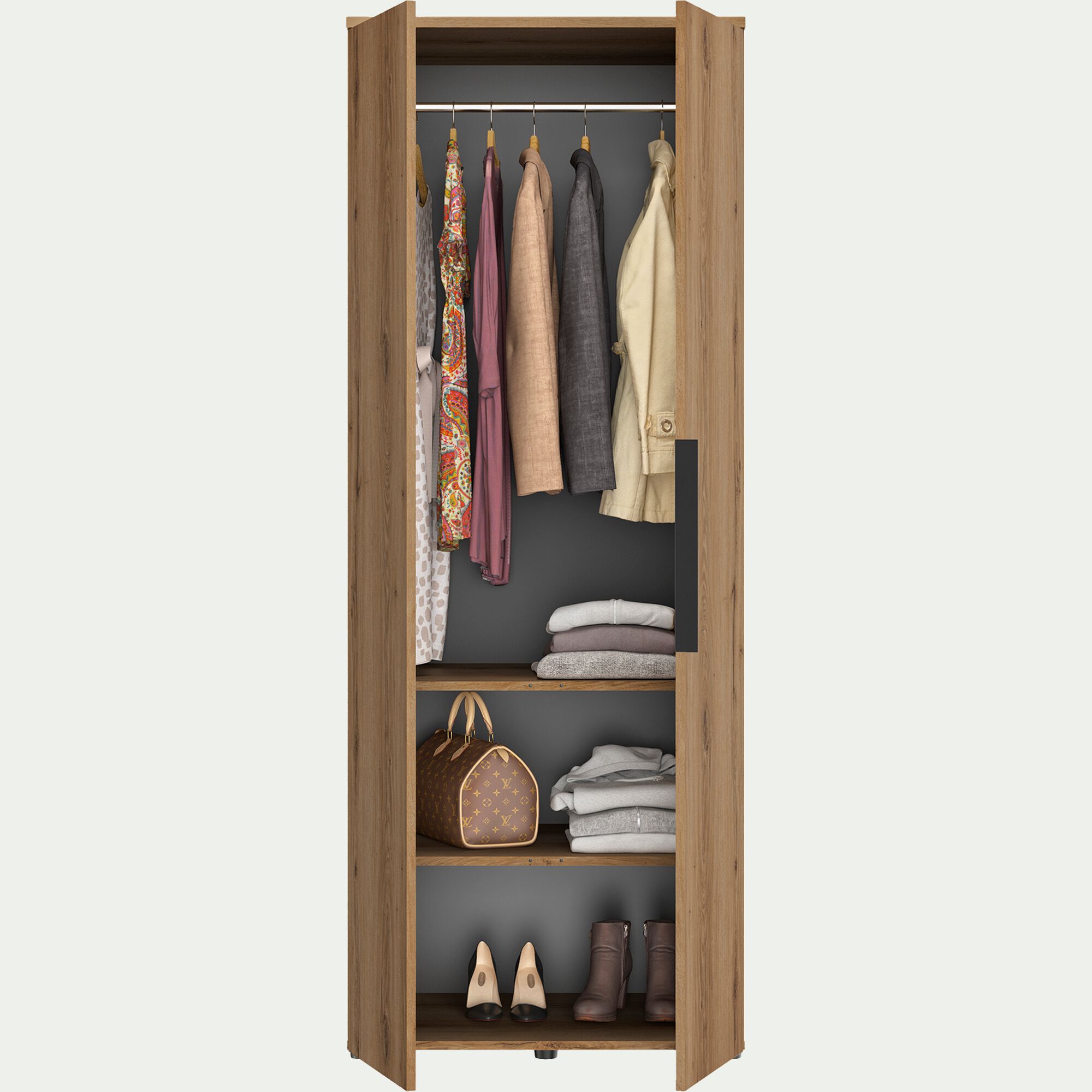 LUCIAN - Armoire 2 portes en bois H210cm - bois clair