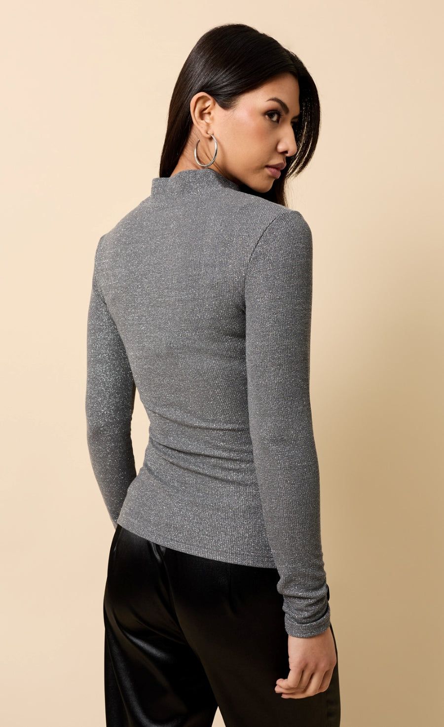 Little Mistress Pewter Shimmer High Neck Top