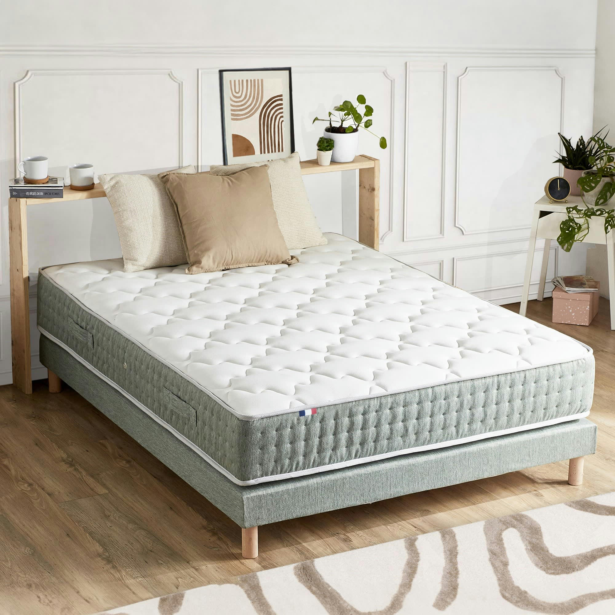 ENSEMBLE HYGGE - Ensemble matelas ressort 7 zones sommier vert 140x190