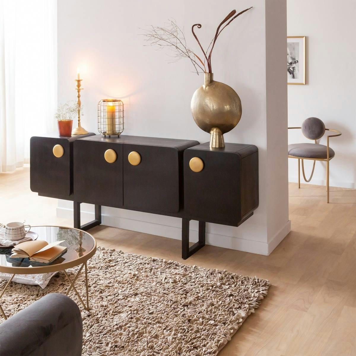 - Buffet en bois noir 178 cm