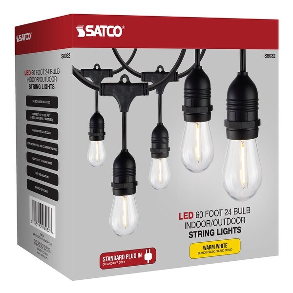 60Ft Commercial LED String Light Includes 24-S14 bulbs 2000K120 Volts