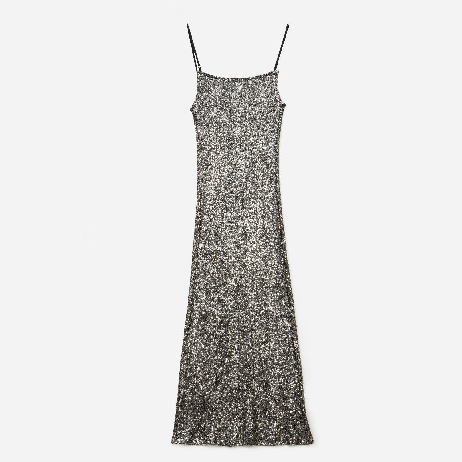 Robe longue TEXTO noire sequins argentés