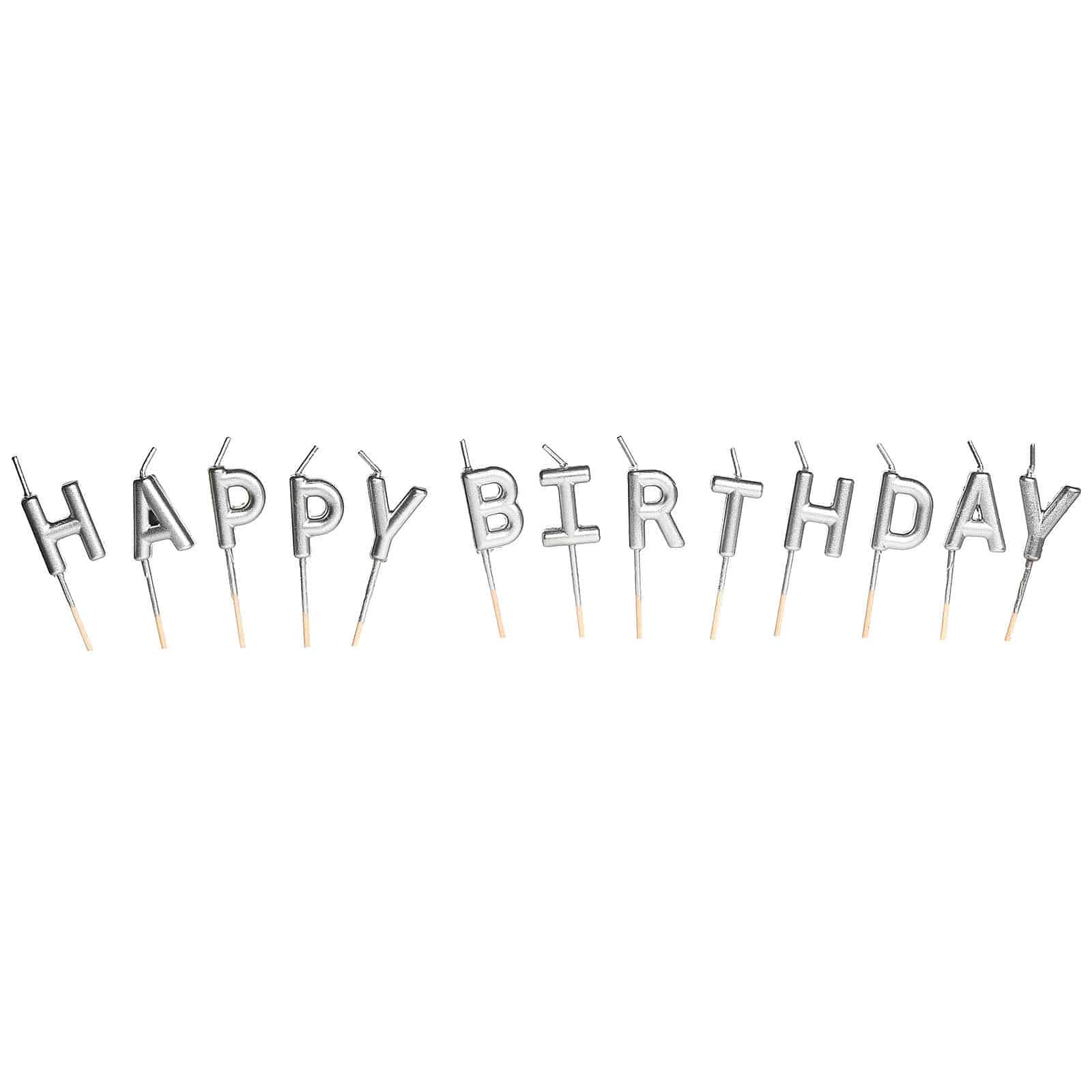Kuchenkerzen-Set Happy Birthday Silber,H 100 mm, 13 -tlg.