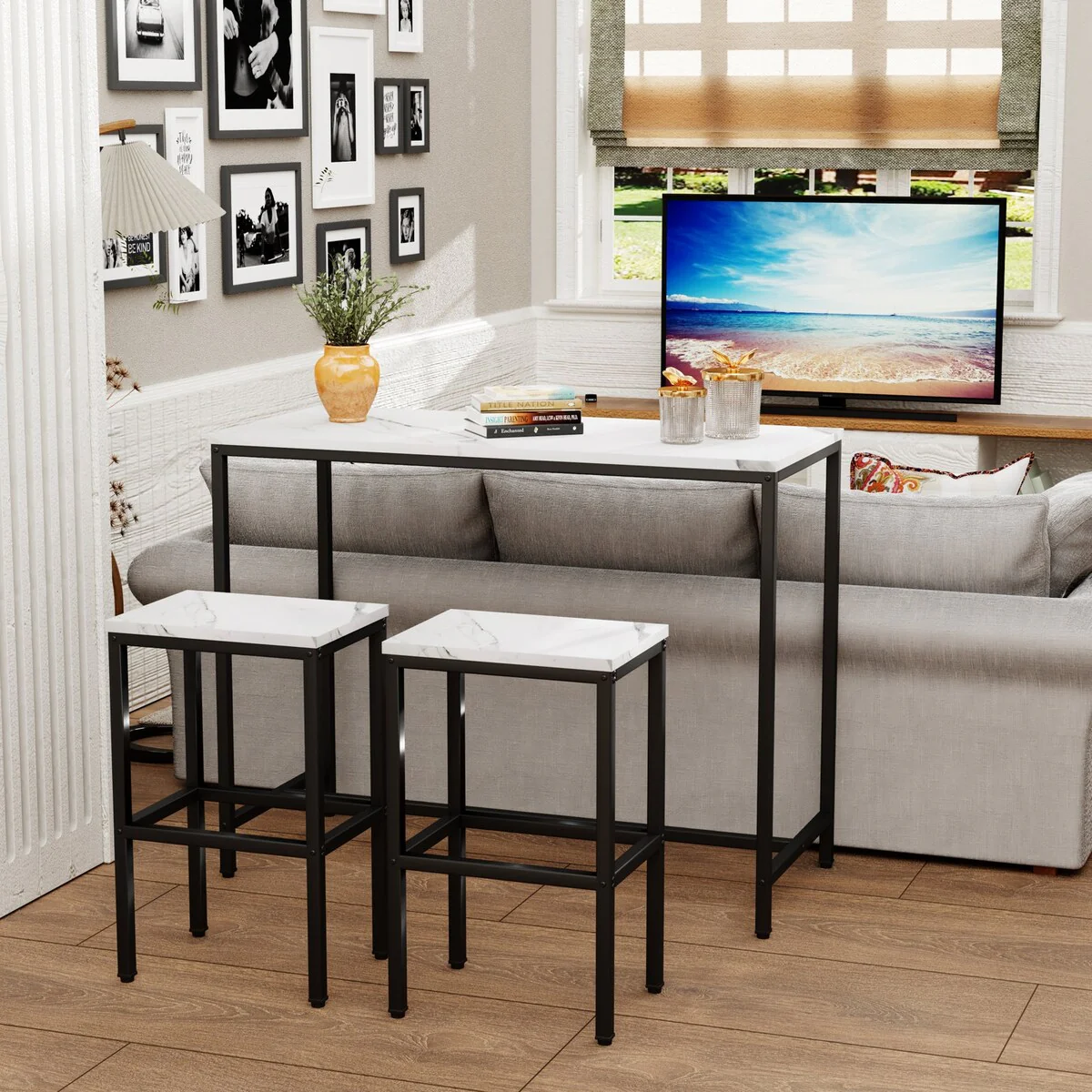 Counter Height Dining Set (Set of 3) Bar Table and Chairs Set 44 Dining Table Set Pub Bar Table with 2 Stools