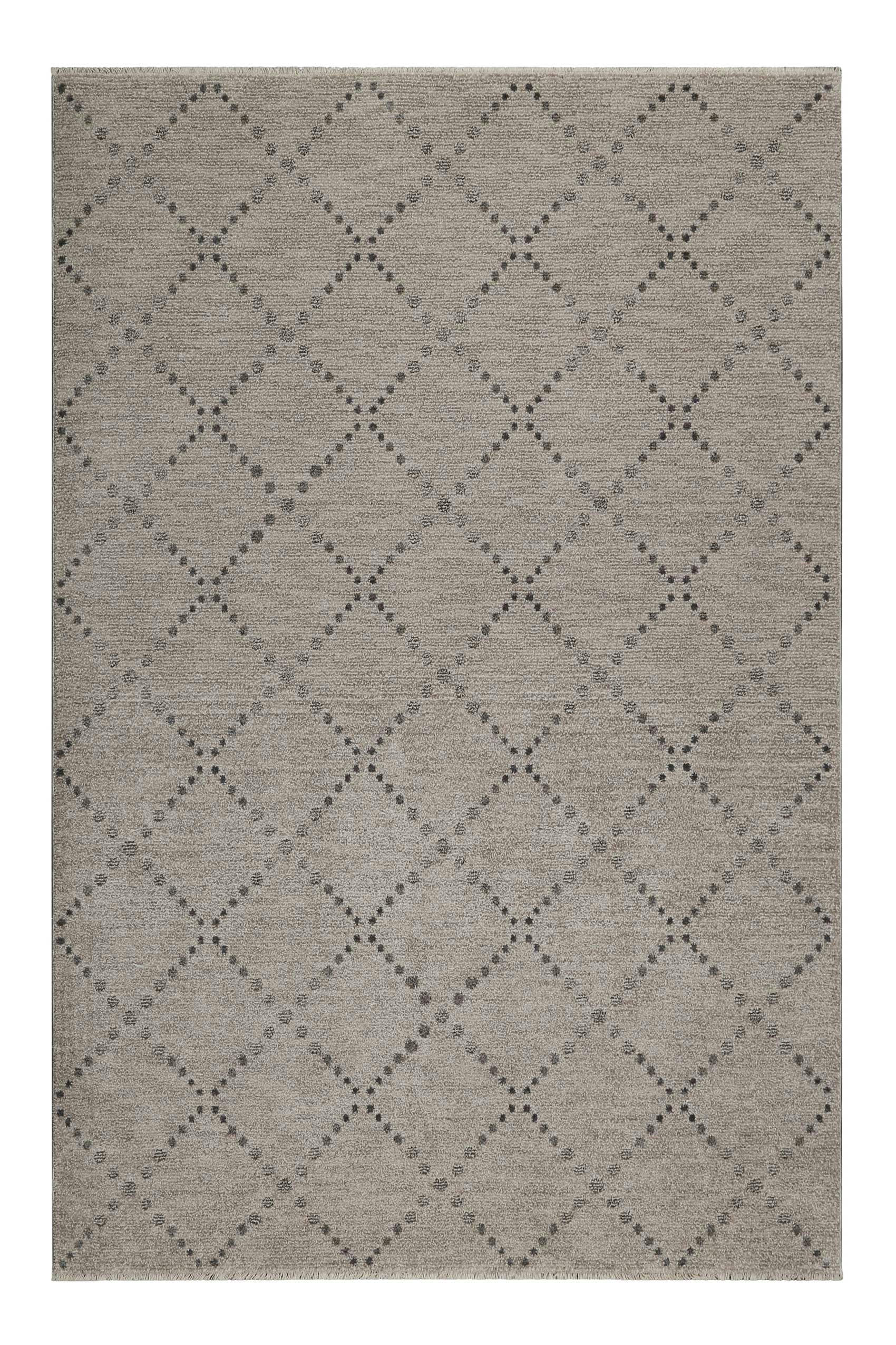 INA - Tapis velours ras à motif losange fond gris/taupe chiné 200x200