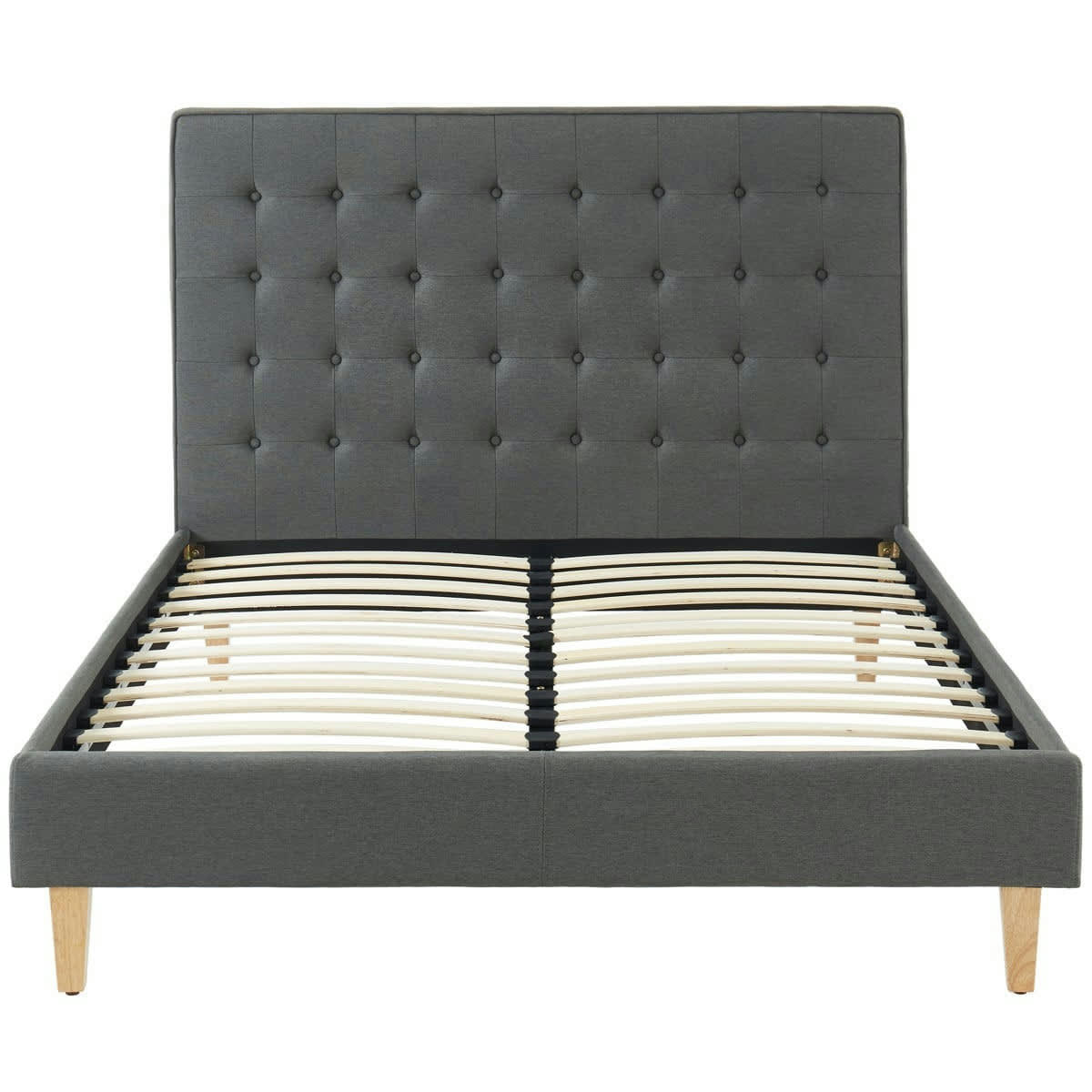 MARIE - Lit adulte en tissu gris anthracite, sommier à lattes, 140x190