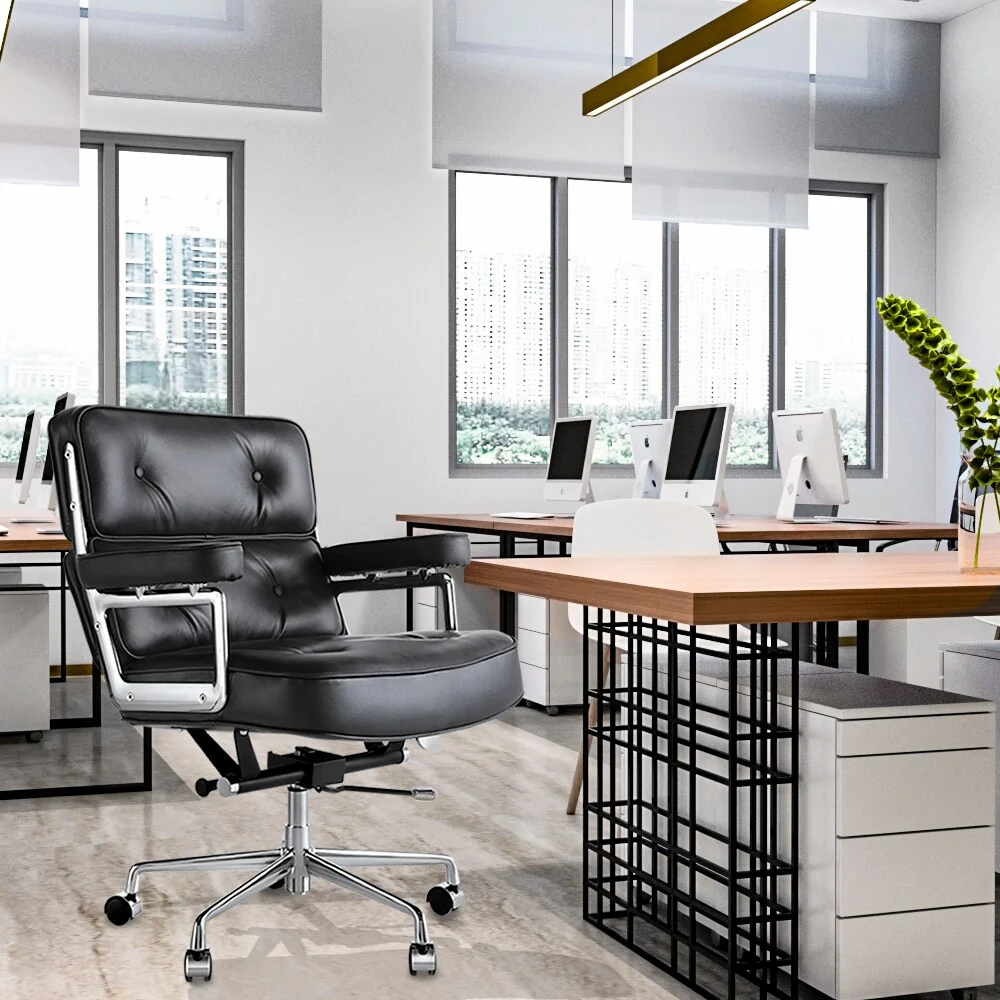 Home&Office Retro Style Genuine Leather Lift Chairs, 360 Degree Swivel&Adjustable Office Chair Lobby Chair