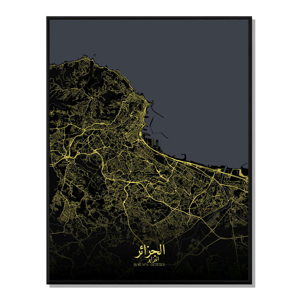 ALGER - Affiche Alger Carte Nuit 40x50
