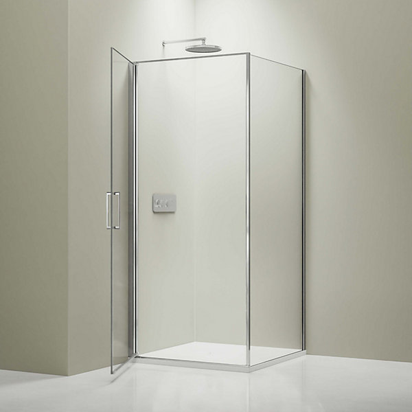 Cabine de douche d'angle 100x100x195cm (LxPxH) verre 8mm, 1 porte battante 100cm, Profilé chrome - NT416