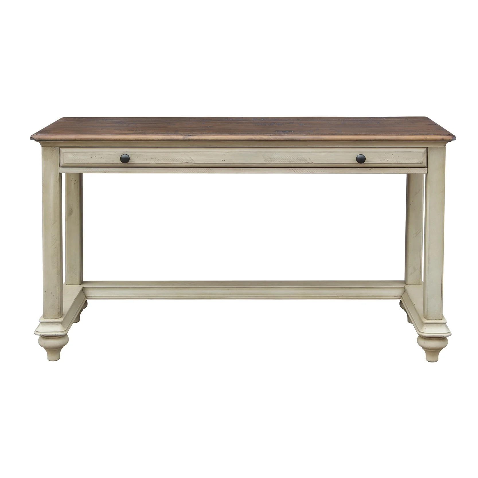 Shades of Sand 54 in. Rectangular Cream/Walnut Brown Top Solid Wood 1 Drawer Computer Desk