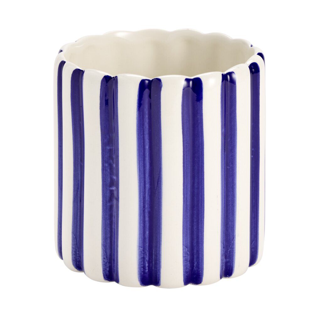 Vase en céramique rayures bayadère blanc et bleu Ø11,5xH11,5cm
