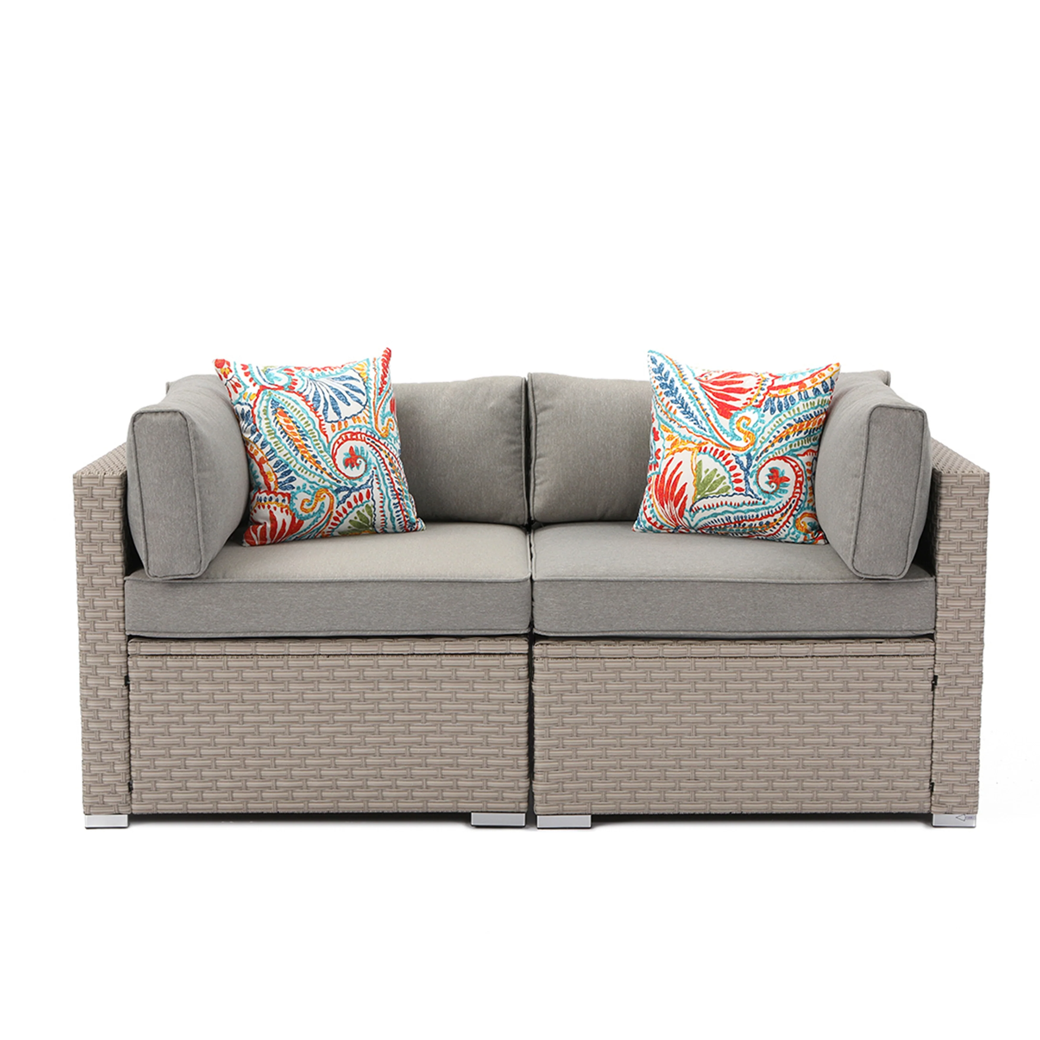 COSIEST 2-piece Outdoor Loveseat Wicker Sectional Sofa Set