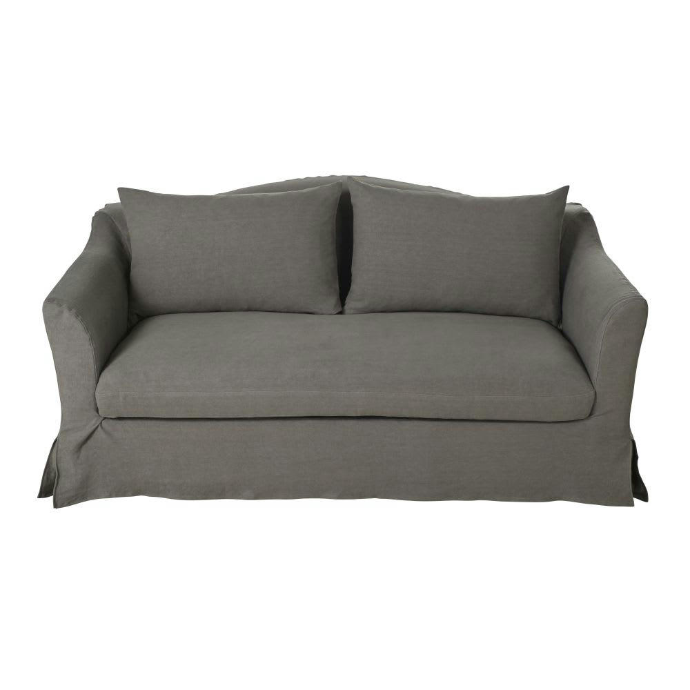 Anaelle - Canapé 2 places en lin épais gris