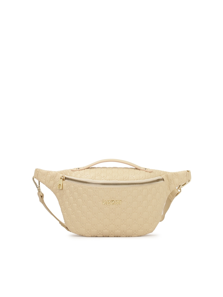Beige leather kidney embossed with KAZAR monograms