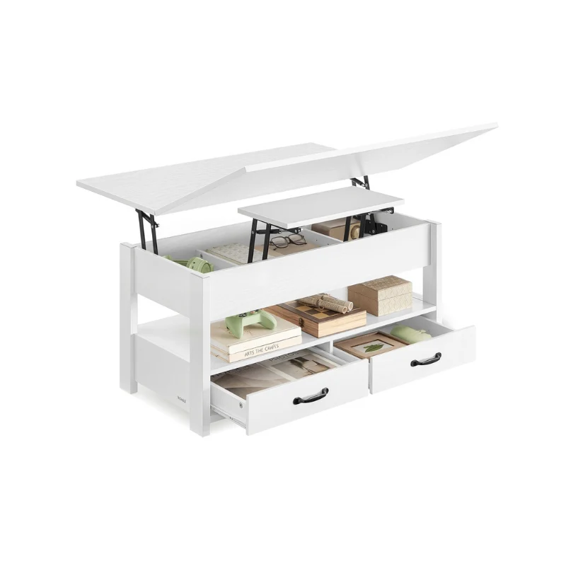 Table basse relevable avec rangements et tiroirs