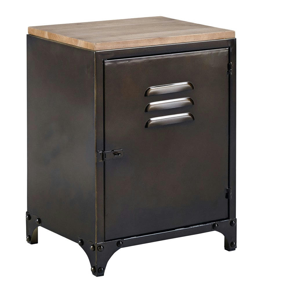 Wayne - Table de chevet industrielle en métal et bois de sapin