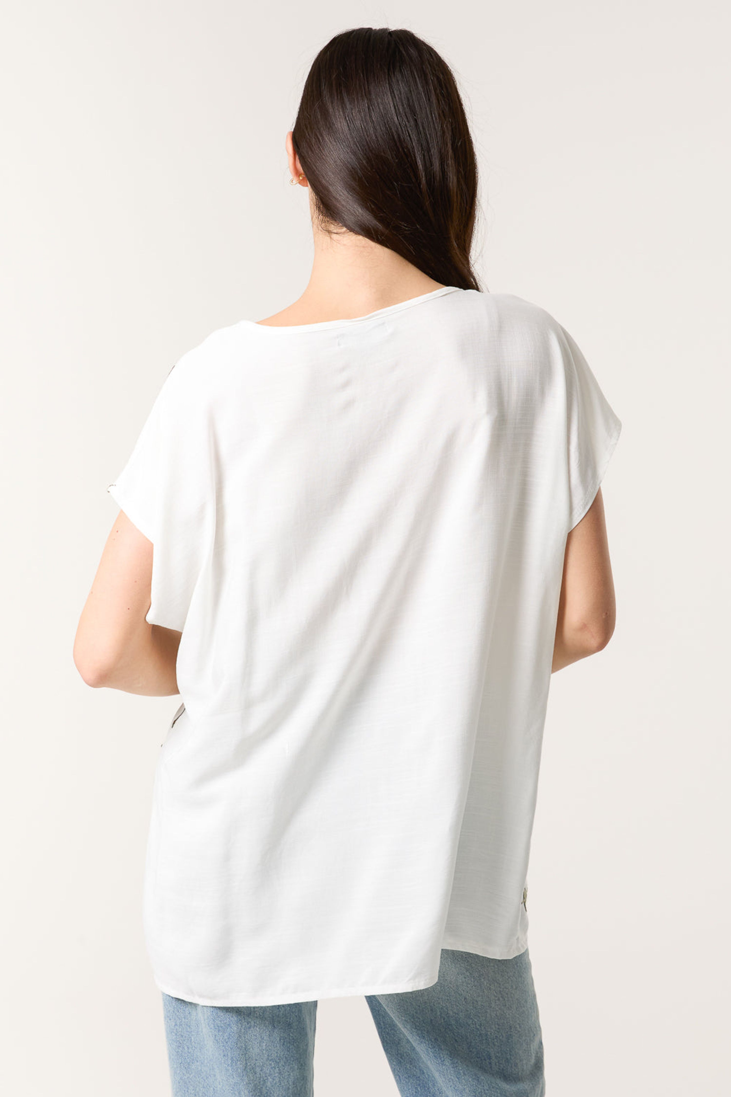 Blue Vanilla Khaki Embroidered Flower Top