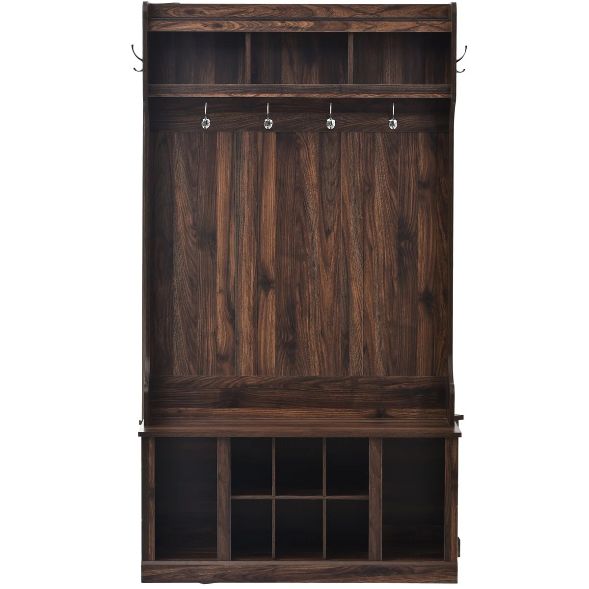 Hall Tree with 6 Hooks, Storage Bench, Cubbies