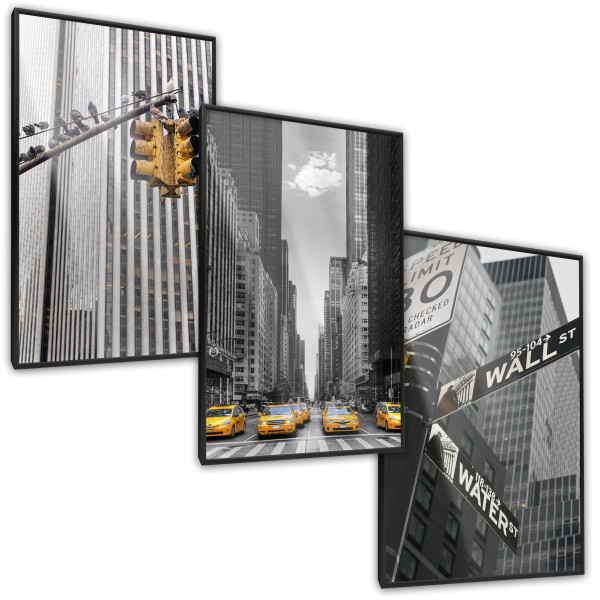 ZESTAW 3x Plakat W Ramie NOWY JORK Architektura Taxi 30x40cm