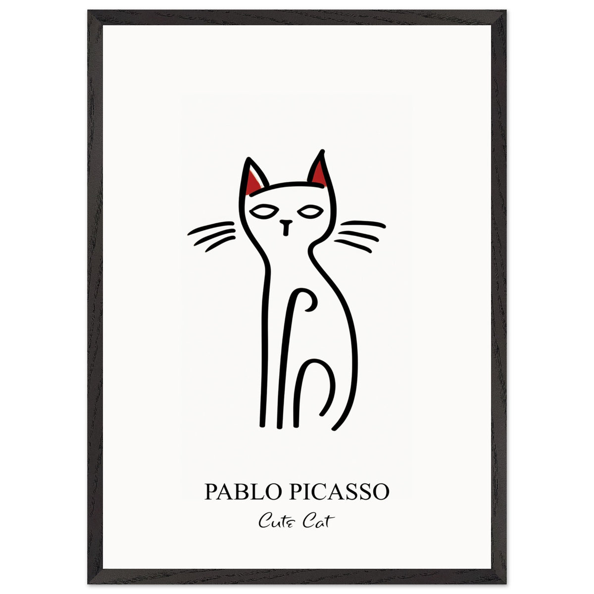 Artfulprints Poster met Lijst Pablo Picasso - Cute cat  - 50x70 cm - Zwart / Wit