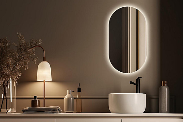 Miroir LED ovale 40x70 cm lumiere chaude salle de bain