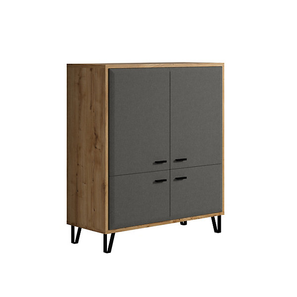 Commode - Mélaminé chêne-Feutre - Naturel-Gris foncé - 98 - 112 - 42 cm