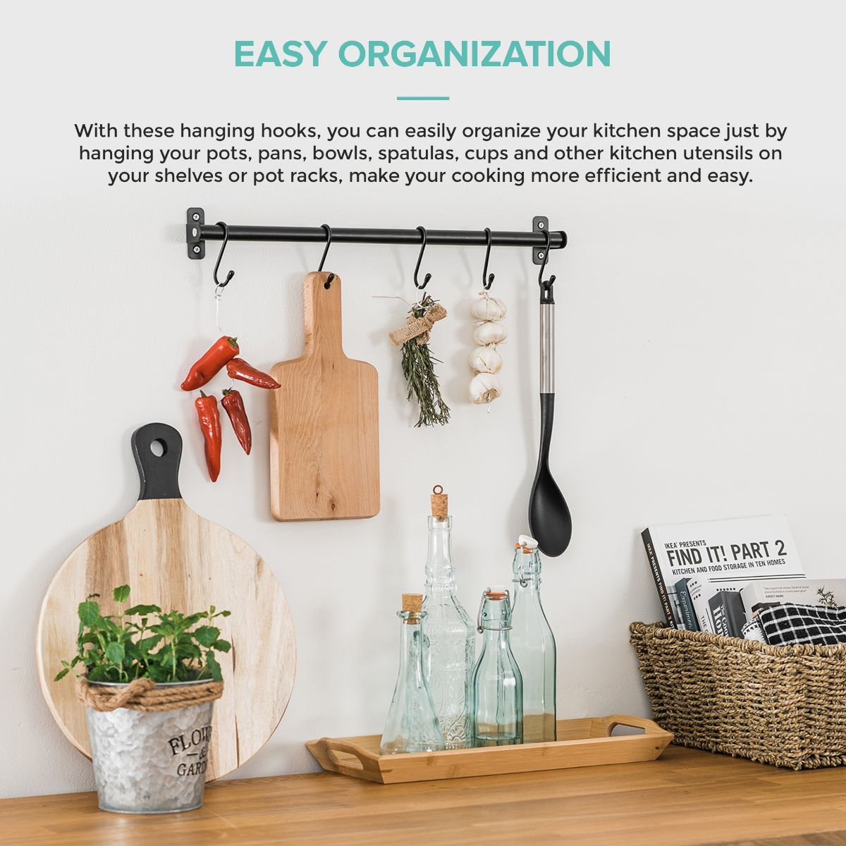 LIVIVO Hanging Storage S Hooks Grey Modular Rail Hooks