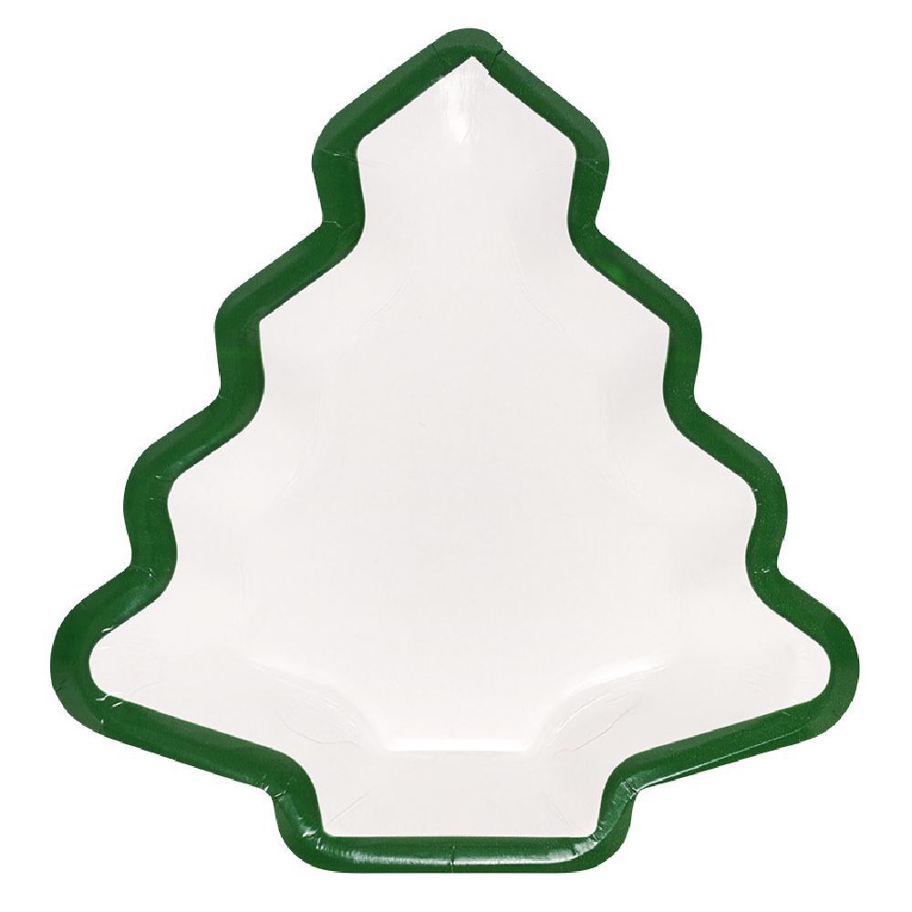 Lot de 10 assiettes carton Sapin blanc avec liseré vert