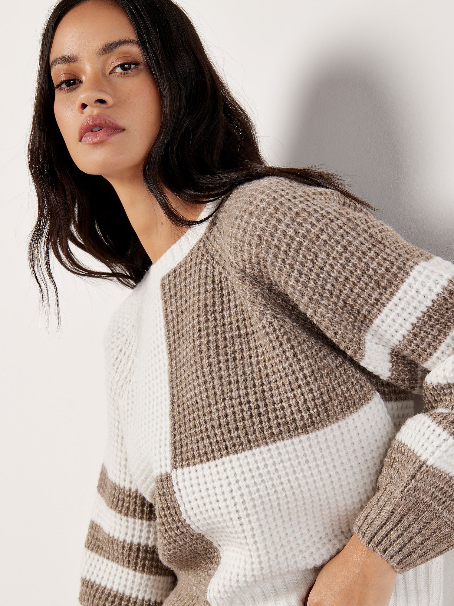 Apricot Colour Block Waffle Knit Jumper