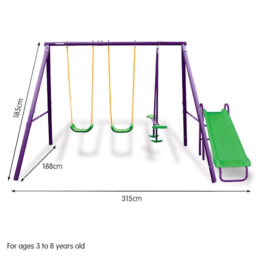 NNEDPE Kahuna Kids 4-Seater Swing Set with Slide Purple Green