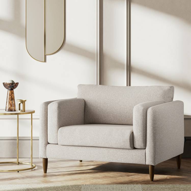 Habitat Newington Fabric Cuddle Chair - Natural - Dark Leg