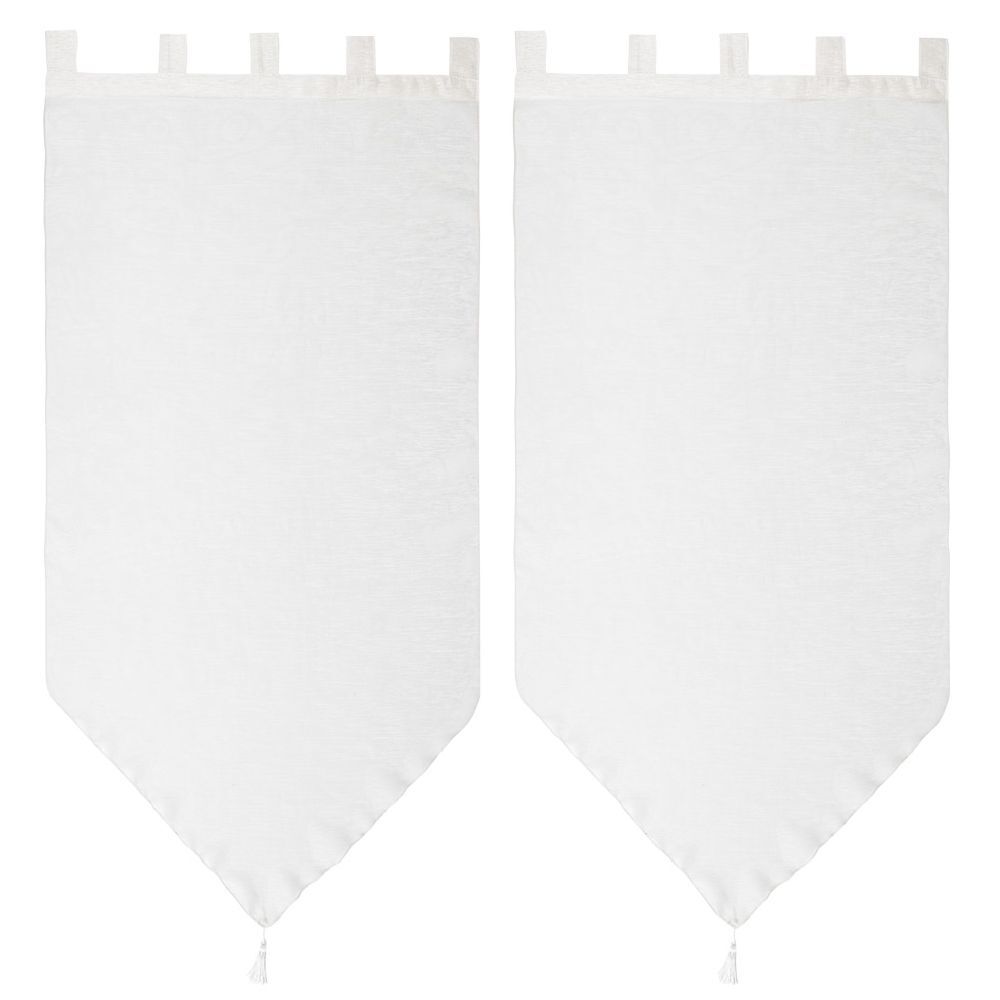 Vitrage à pattes voile uni blanc finition pointe pompon 60x120 cm x2