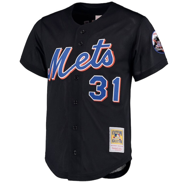 Mike Piazza New York Mets Big & Tall Cooperstown Collection Mesh Button-Up Jersey- Black
