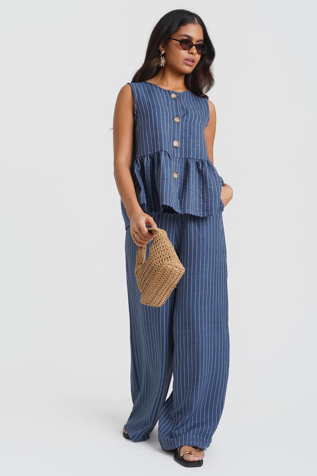 Needs No Label Blue Stripe Peplum Top
