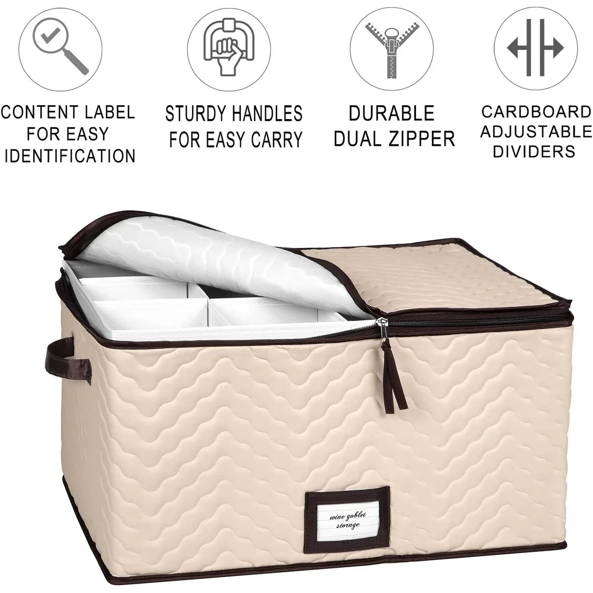 Stemware Storage Case for Wine Glasses - Holds 12 Glasses -19 x 9.5 x 14