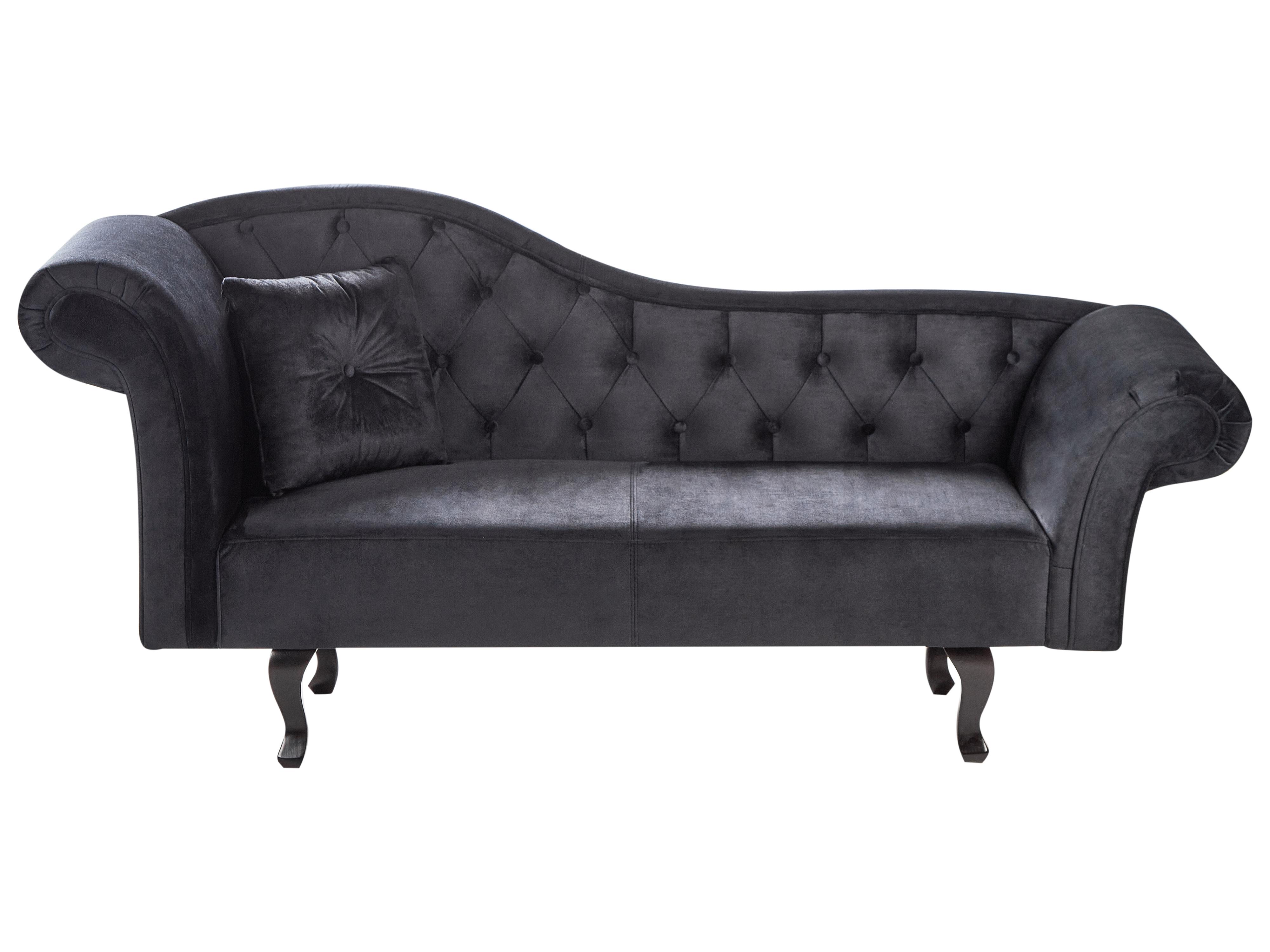 Left-Hand Chaise Longue LATTES II Velvet Black with Cushion