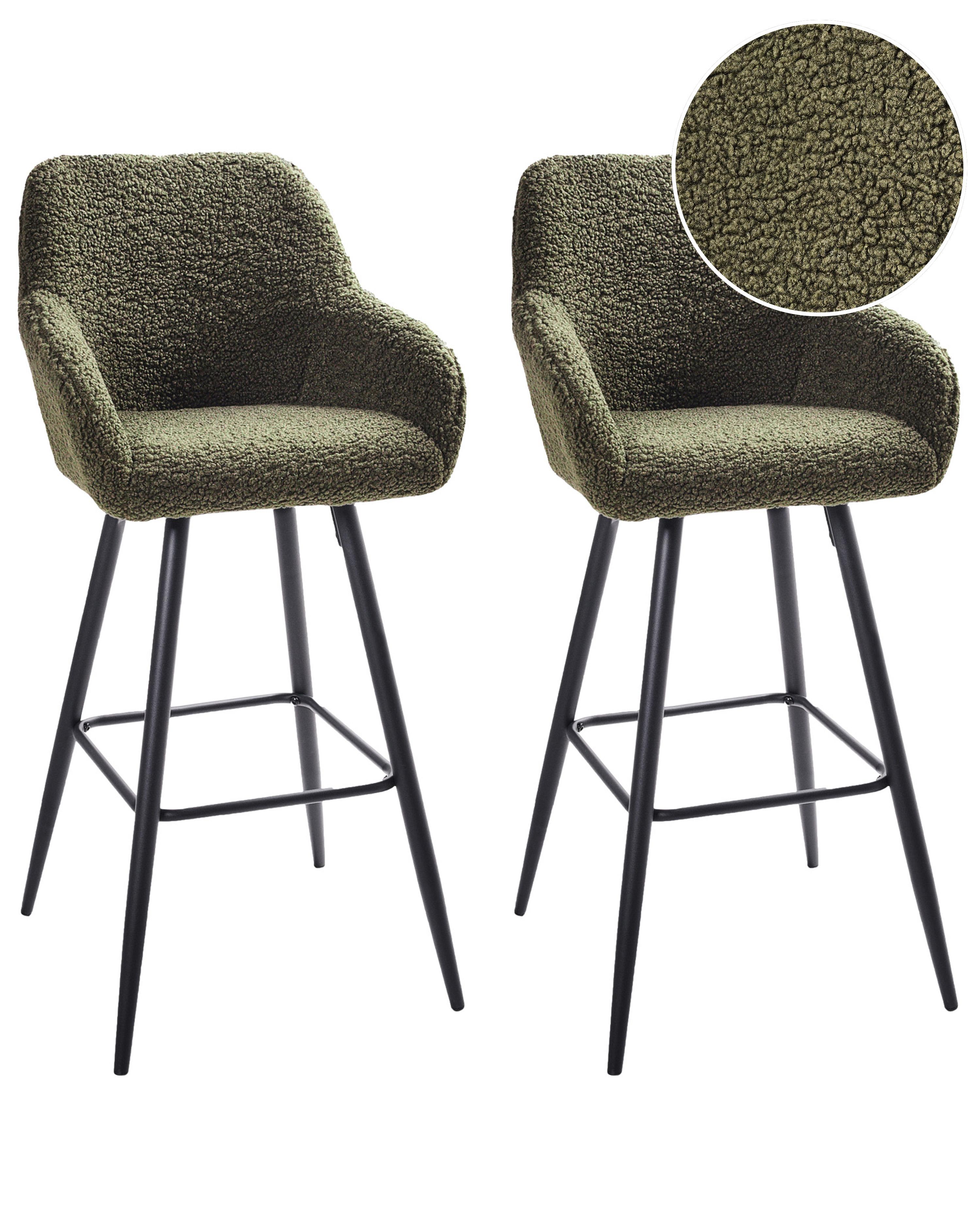 Set of 2 Bar Chairs CASMALIA Boucle Dark Green