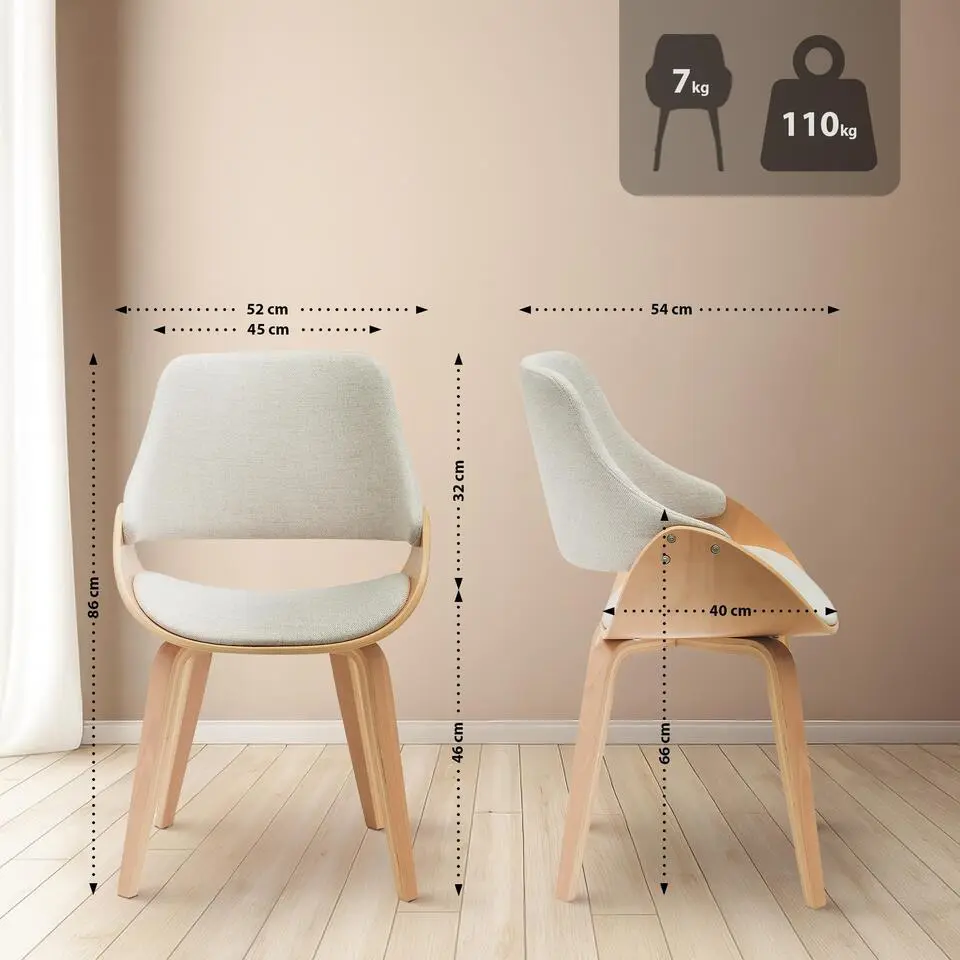 CLP Set van 2 Eetkamerstoel Vangale walnoot Frame - Stof - natura/creme