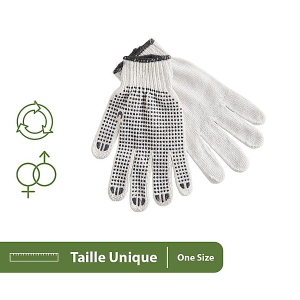 Pack and Move - Lot de 12 Paires de gants de travail déménagement - Coton et PVC antidérapant - Blanc et Noir