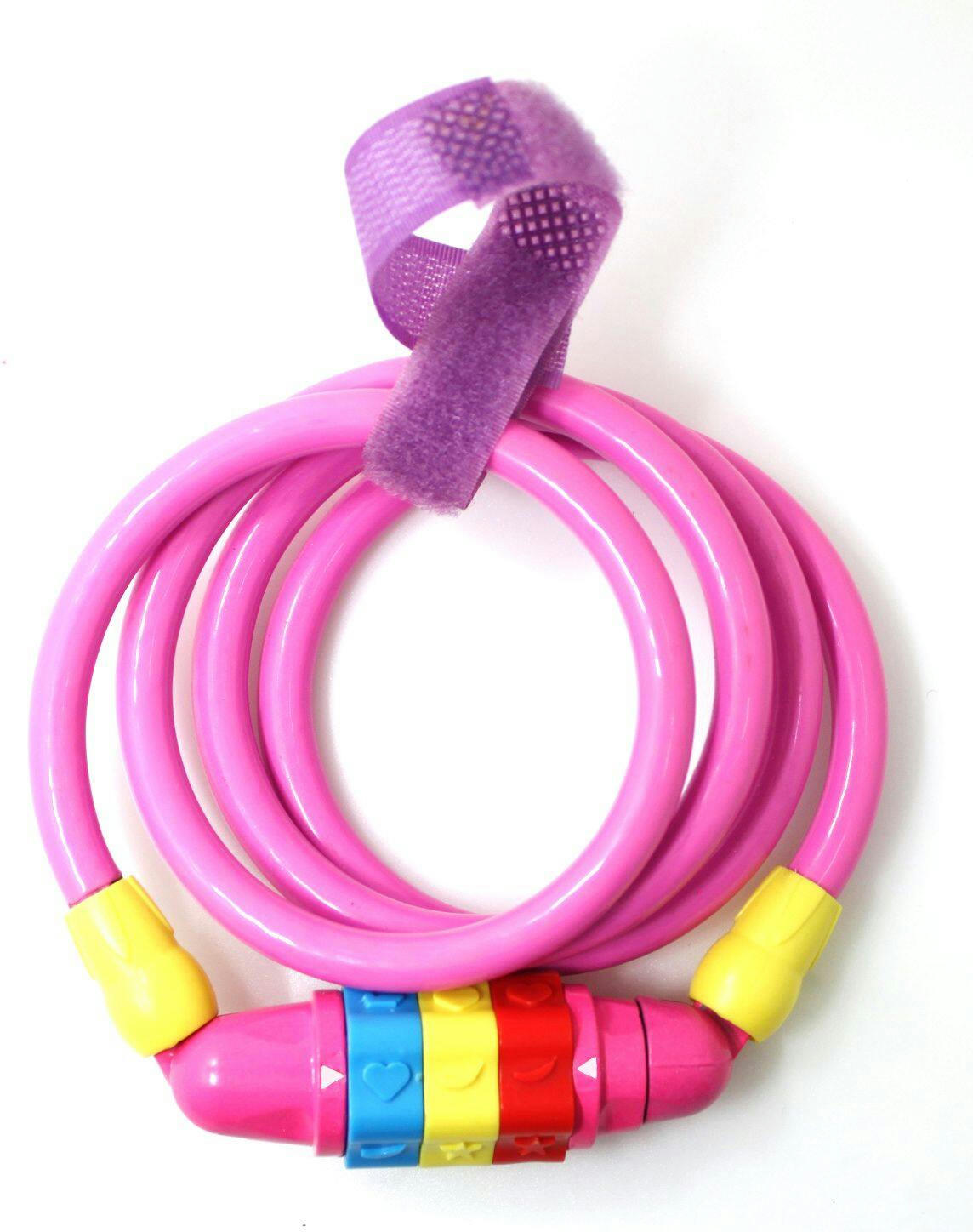 Supercycle Steel Kids' Bike Lock Cable w/Resettable 3-Dial Combination, Anti-Theft, Pink, 3.3-in