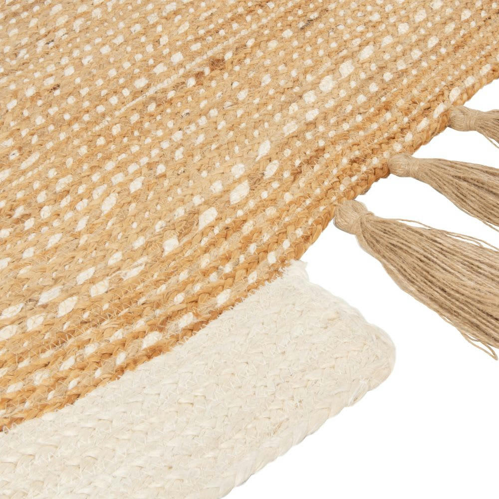 NAKABUGO - Tapis en jute tissé à pompons beige et écru 90X150