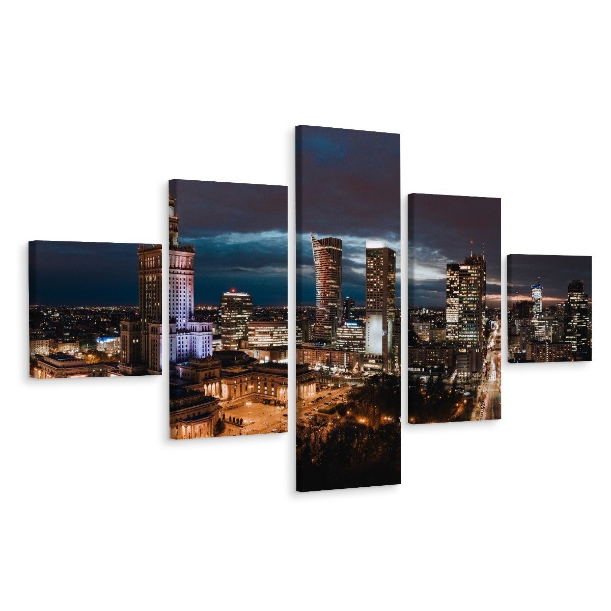 Obraz Wieloczęściowy Warszawa Nocą Miasto 3D 150x90cm